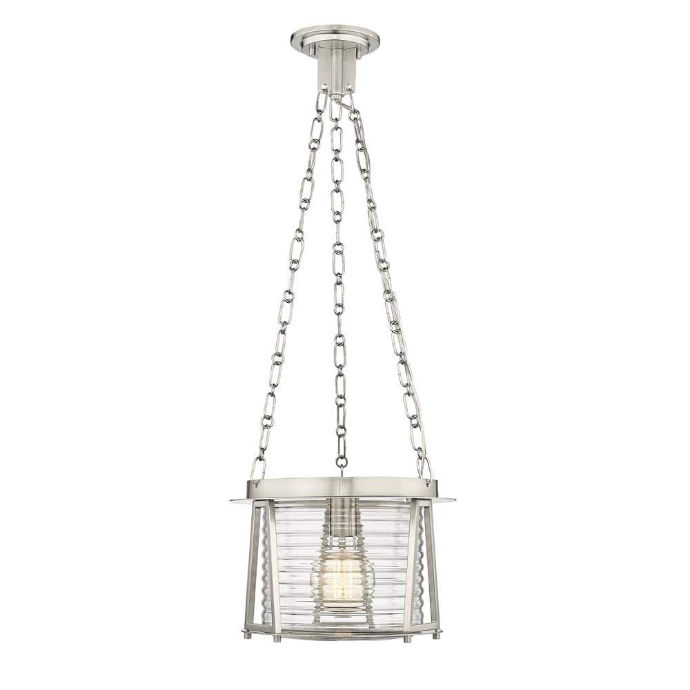 Cape Harbor Pendant 13 in. 1-Light Brushed Nickel Pendant Light with Water 
