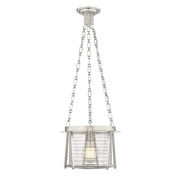 Unbranded Cape Harbor Pendant 13 in. 1-Light Brushed Nickel Pendant Light with Water hammered Glass Shade with No Bulbs included