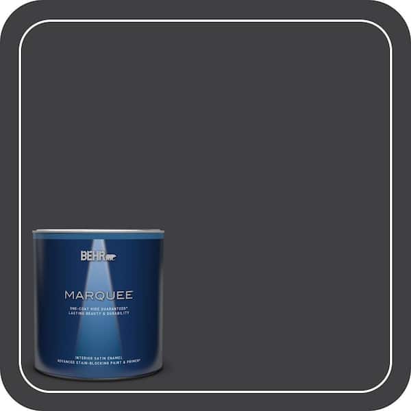 BEHR MARQUEE 1 qt. #ECC-10-2 Jet Black Satin Enamel Interior Paint & Primer