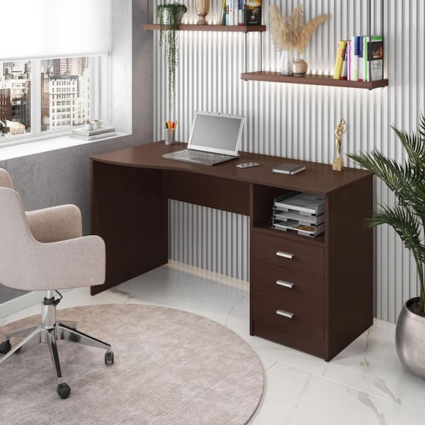 TECHNI MOBILI 51.25 in. Rectangular Wenge 3 Drawer Computer Desk