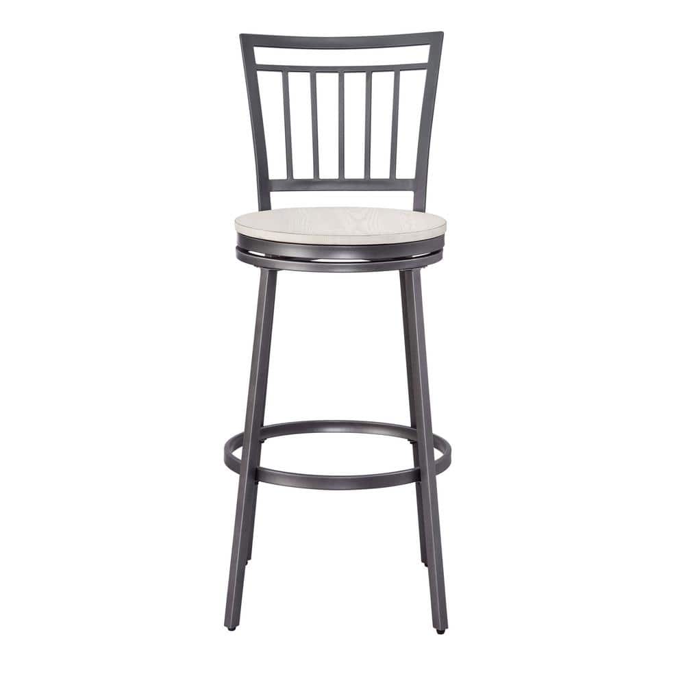 Stockton 25 in. Slate Grey/White Oak Seat High Back Metal Bar Stool with Wo