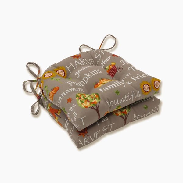 Pillow Perfect 16 in. x 15.5 in. Outdoor Dining Chair Cushion in Brown/Yellow/Orange (Set of 2)