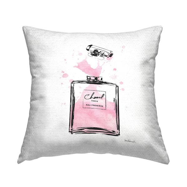 Stupell Industries Pretty Pink Watercolor Perfume Bottle Splash Pink Square Outdoor Throw Pillow