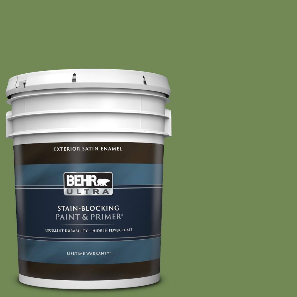 BEHR ULTRA 5 gal. M3706 Snip of Parsley Satin Enamel Exterior Paint