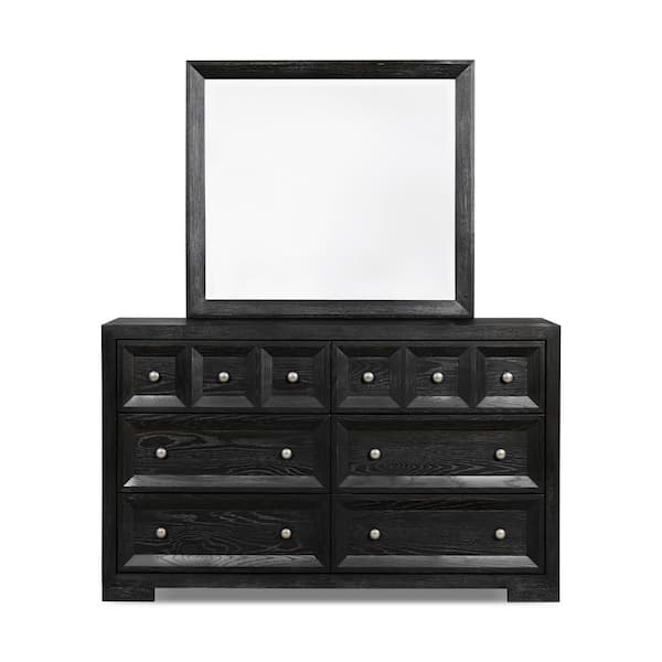 Furniture of America Hatton 6-Bedroom Drawer Dresser and Mirror in Weathered Black Furniture of America Hatton 6-Bedroom Drawer Dresser and Mirror in Weathered Black