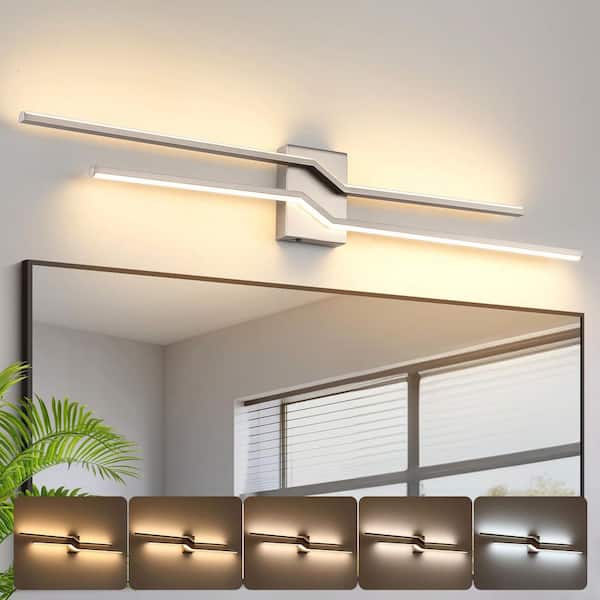 39.37 in. 1-Light Nickel LED Bathroom Vanity Light Bar with Dimmable and 5-CCT Adjustable Switch