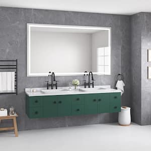 72 in. W x 48 in. H Rectangular Frameless Dimmable Anti-Fog Wall Bathroom Vanity Mirror in White
