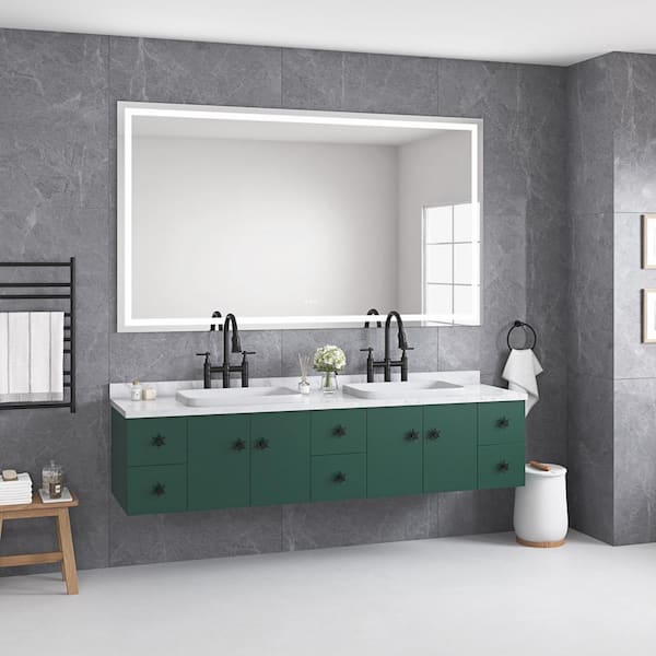WELLFOR 72 in. W x 48 in. H Rectangular Frameless Dimmable Anti-Fog Wall Bathroom Vanity Mirror in White