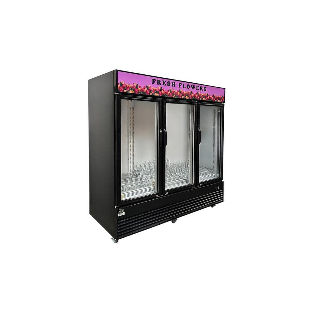 78.5 in. 59.88 cu. ft. 3-Glass Door Commercial Merchandiser Refrigerator NSF ESM-70FS Black