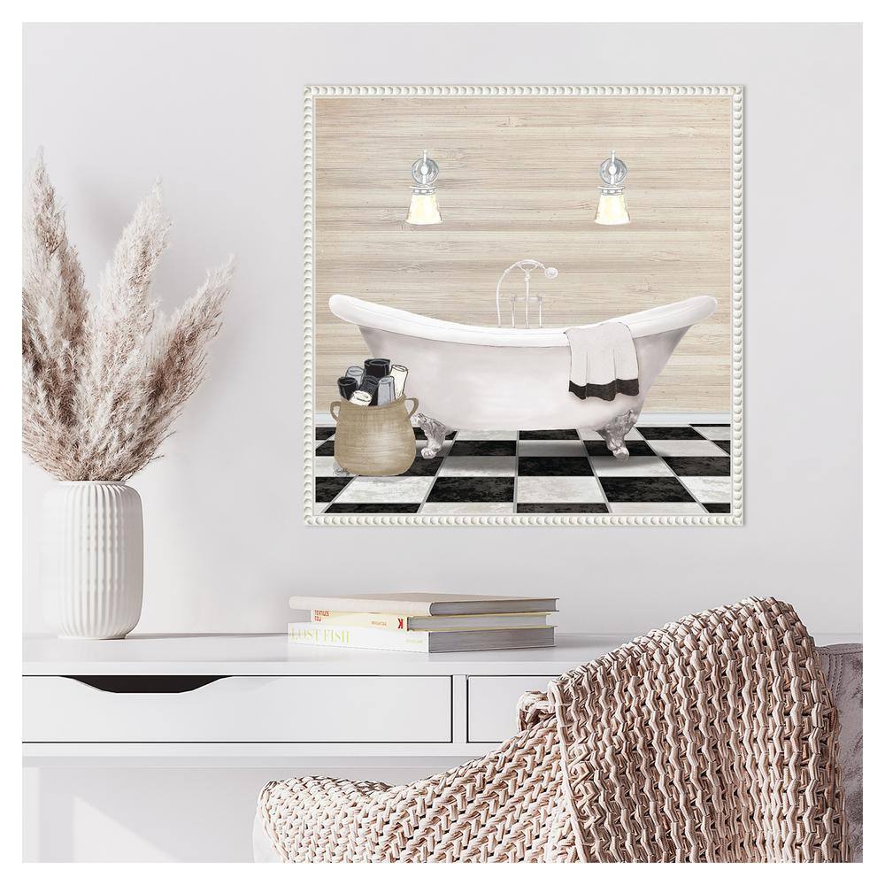 Elizabeth Medley Bathroom Scene White Canvas Wall Art with Floater Frame