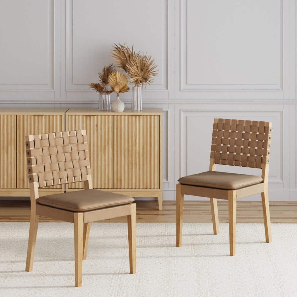 Cohen Natural Brown Faux Leather Upholstered Side Chair Set