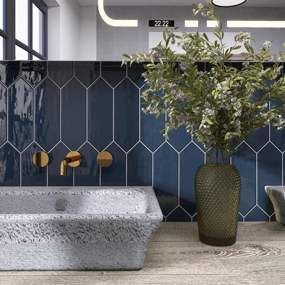 Denim Blue Polished Ceramic Picket Wall Tile 3.94" x 11.81"