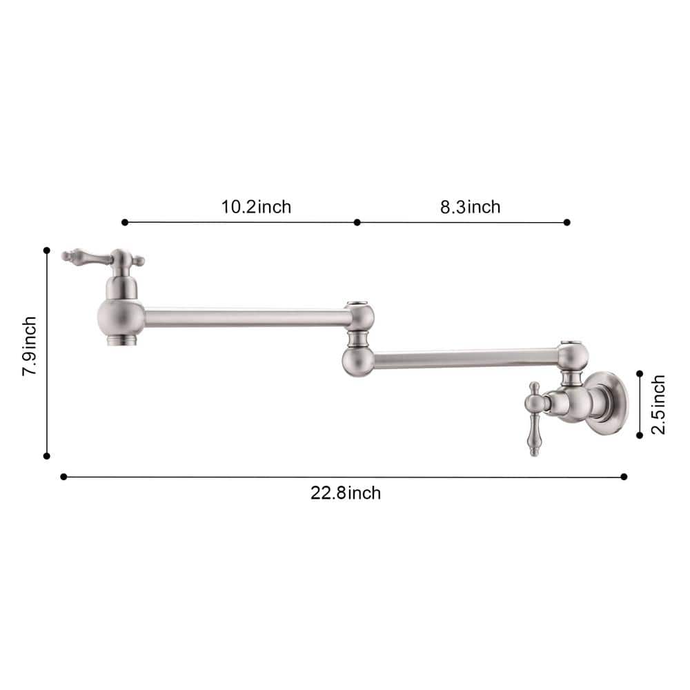 Brushed Nickel Dual-Arm Wall Mount Pot Filler Faucet