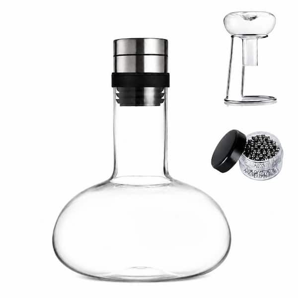 Hand-Blown 1300 ml Clear Crystal Glass Red Wine Decanter Set with Drying Stand and Aerator Lid