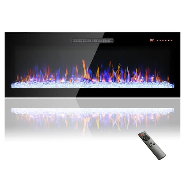 Mondawe 5000BTU 60 in. Recessed , Wall Mounted Electric Fireplace in Black with Overheating Protection, Temperature Adjustment