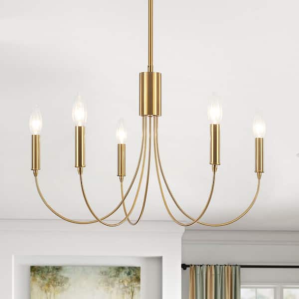 ADSENSTY 5 Light Gold Dimmable Candle Style Rustic Linear Chandelier for Kitchen Island with No Bulbs Included