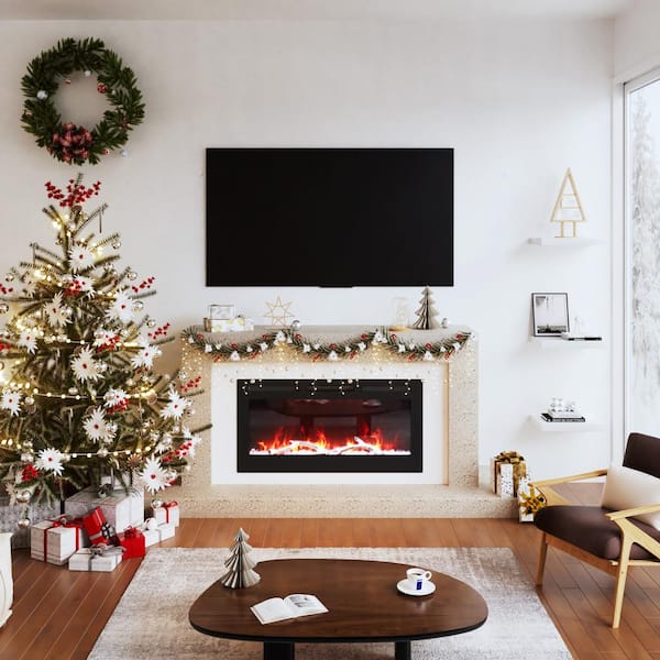 Clihome 36 in. 1500W Wall Mounted Installation Electric Fireplace in Black with Multicolor Flame