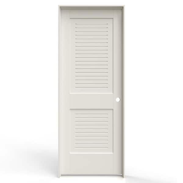 30 in. x 80 in. 2 Panel Left-Handed Primed MDF Wood Single Prehung Interior Door Full Modern Ventilated Panel Louver