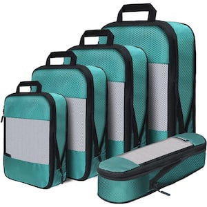 Green 5 PCS Lightweight Compression Packing Cubes Set for Suitcases, Travel Organizer Bags, Expandable Luggage Cubes