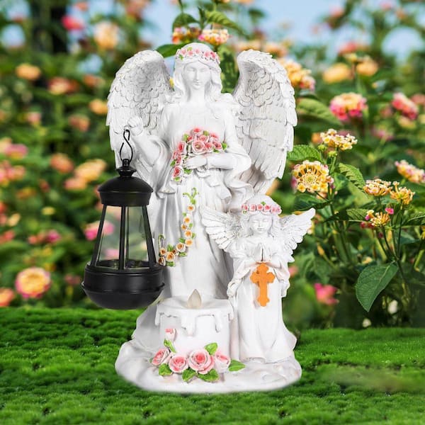 置物 angel Solar-Powered Angel Garden Statue, Outdoor Garden Angel Statue