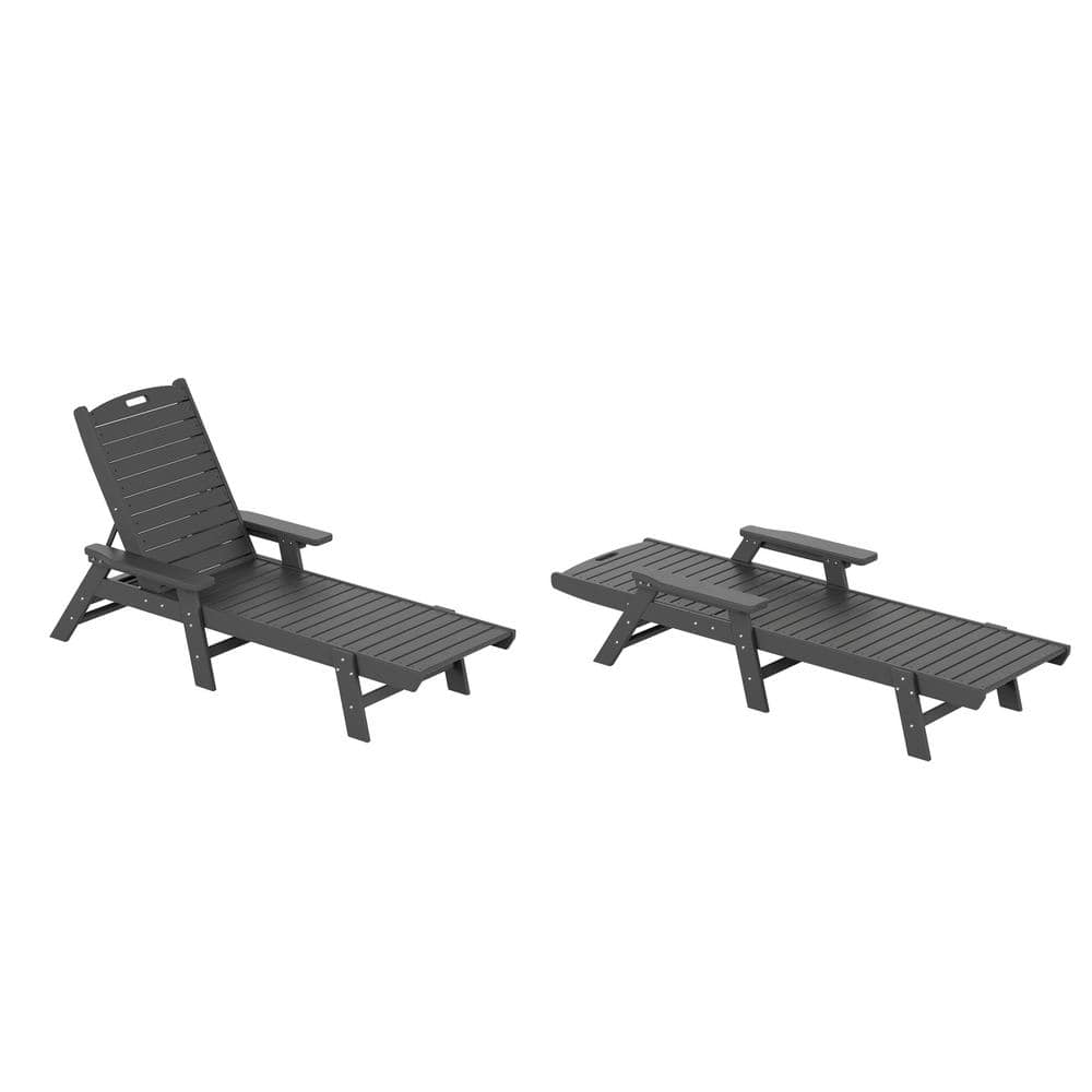 Gray 78" HDPE Adjustable Outdoor Chaise Lounge with Arms