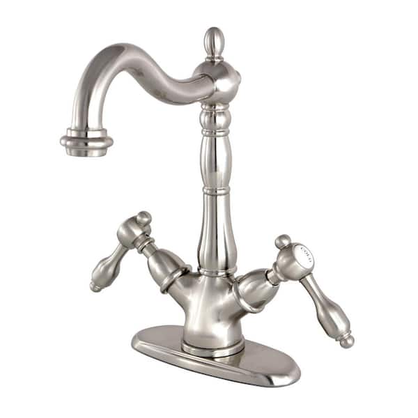 Kingston Brass Tudor Double Handle Vessel Sink Faucet in Brushed Nickel
