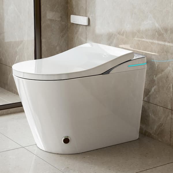 yulika Elongated Smart Bidet Toilet 1.28 GPF for Bathrooms, Toilet with Warm Water Sprayer, Dryer and Heated Bidet Seat in Gray