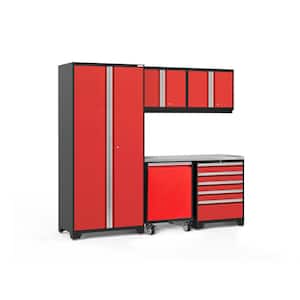 Pro Series 92 in. W x 84.75 in. H x 24 in. D 18-Gauge Steel Garage Cabinet Set in Red (6-Piece)