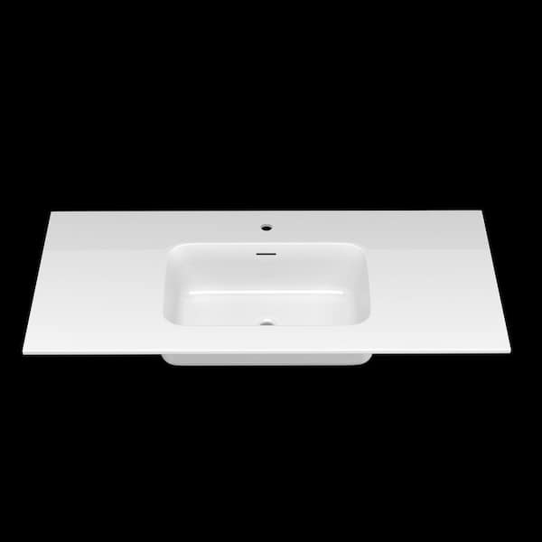 48 in. W x 22 in. D Solid Surface Rectangular Sink Vanity Top in White for Bathroom with Predrilled Faucet Hole