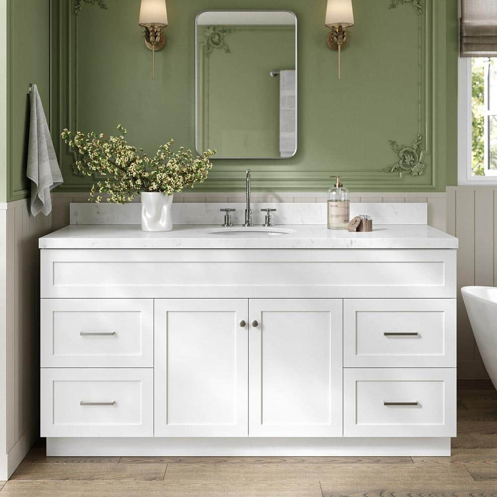 Hamlet 66.25 in. W x 22 in. D x 36 in. H Single Sink Freestanding Bath Vanity in White with Carrara White Quartz Top -  ARIEL, F066SCQOVOWHT