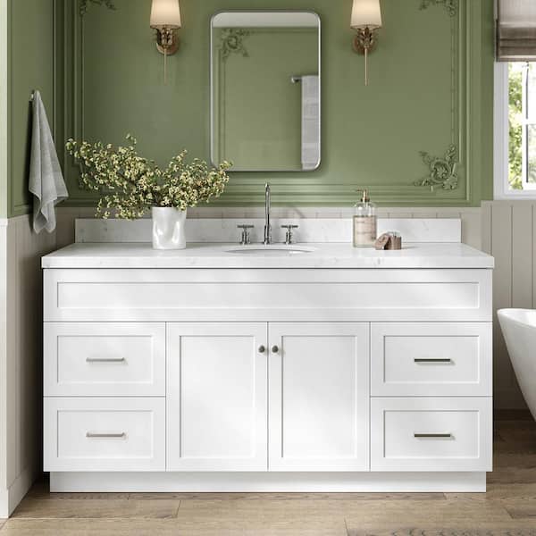ARIEL Hamlet 66.25 in. W x 22 in. D x 36 in. H Single Sink Freestanding Bath Vanity in White with Carrara White Quartz Top