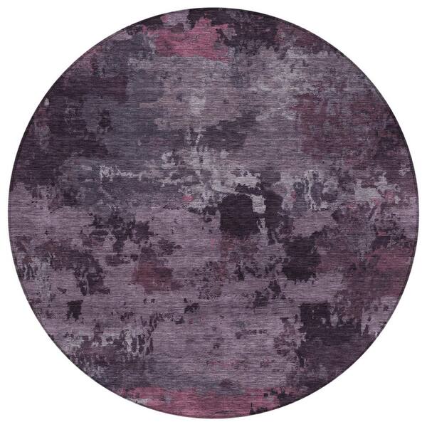 Chantille Machine Washable Indoor/Outdoor Abstract ACN2813 Eggplant 8 ft. x 8 ft. Round Rug