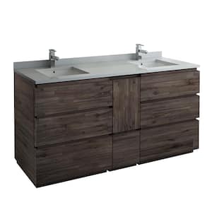 Formosa 72 in. Modern Double Vanity in Warm Gray with Quartz Stone Vanity Top in White with White Basins
