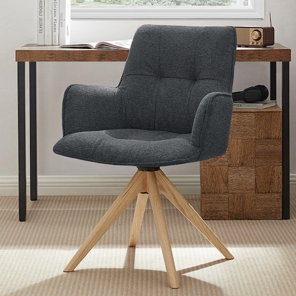 Art Leon Appolo Modern Cute Gray Fabric Swivel Accent Side Chair with Oak Legs