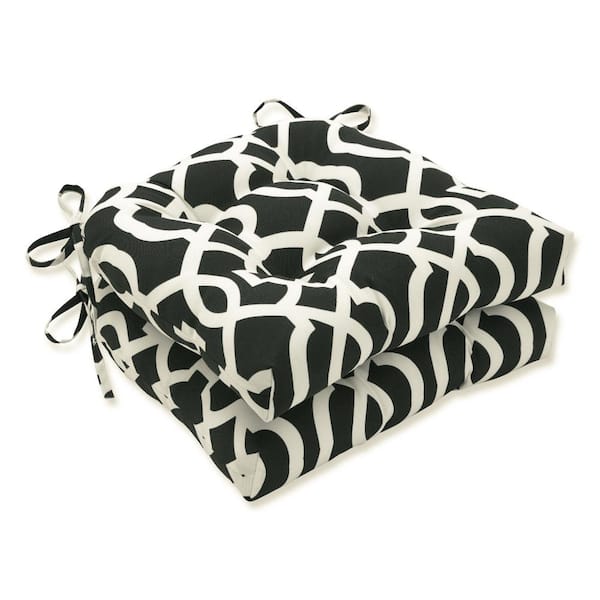 Pillow Perfect 17.5 in. x 17 in. Outdoor Dining Chair Cushion in Black/White (Set of 2)