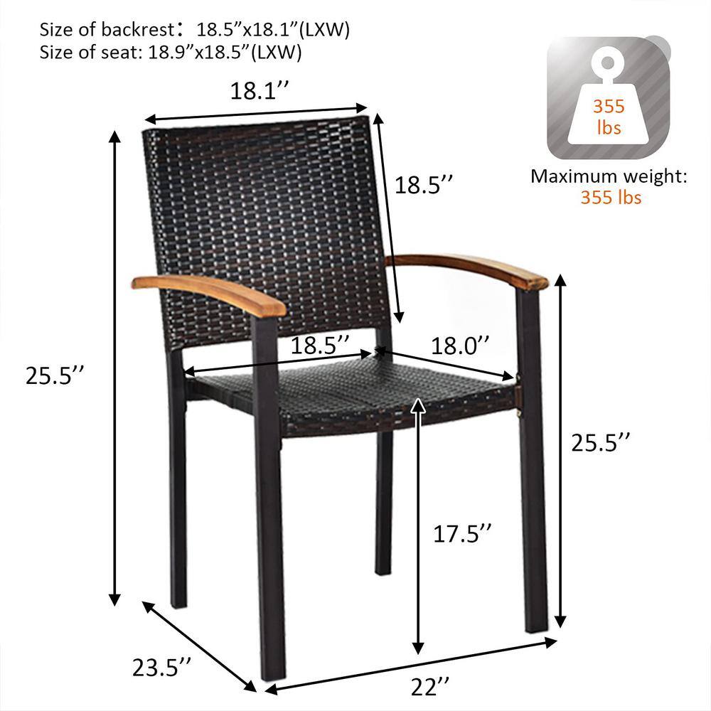 Black Wicker and Acacia Wood Stackable Outdoor Dining Chairs, Set of 4