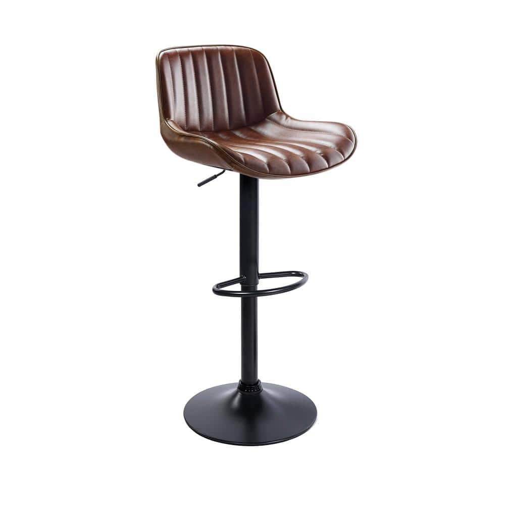 Cognac Elegance Adjustable Swivel Barstool Set in Faux Leather
