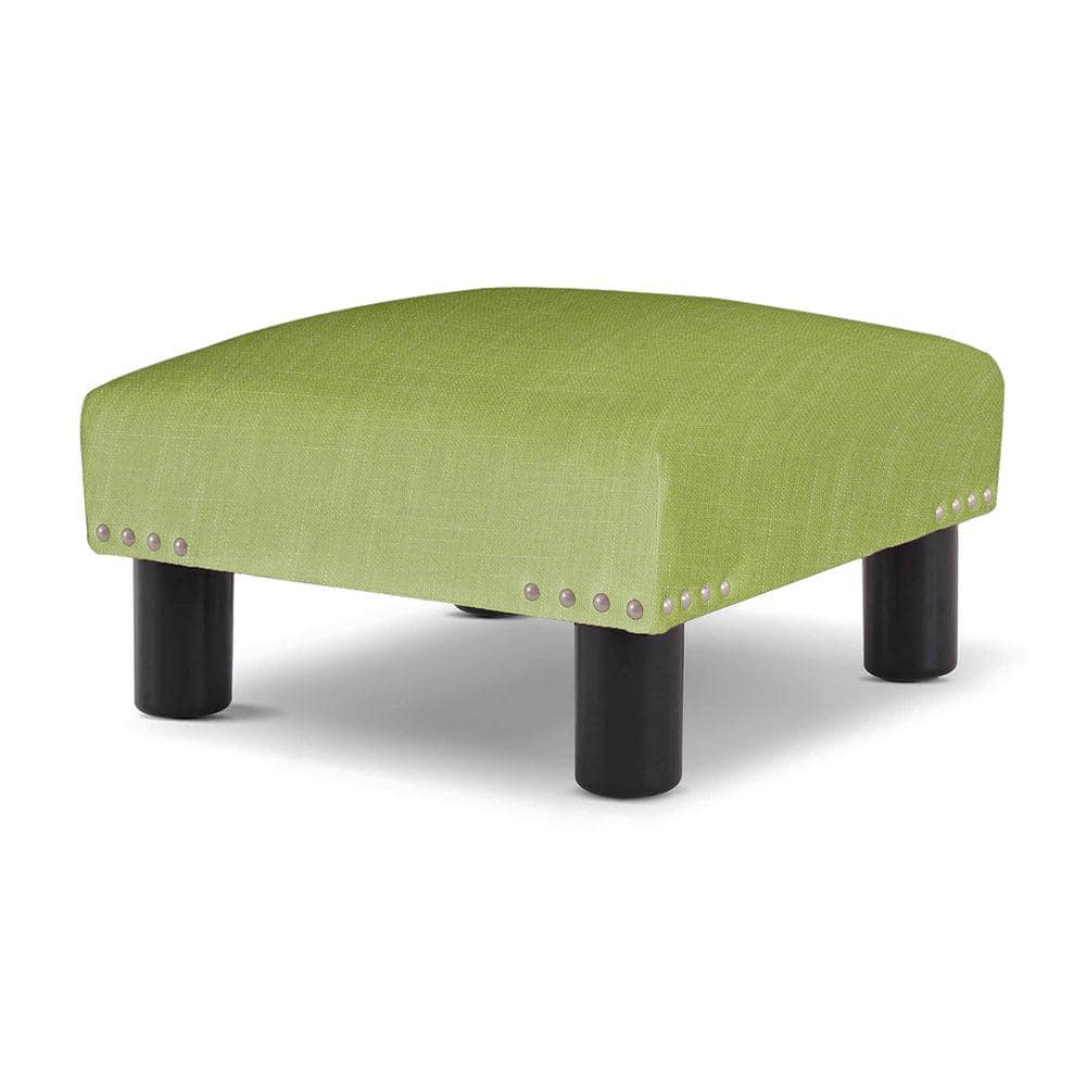 Bright Chartreuse Linen Cotton Blend Square Footstool Ottoman