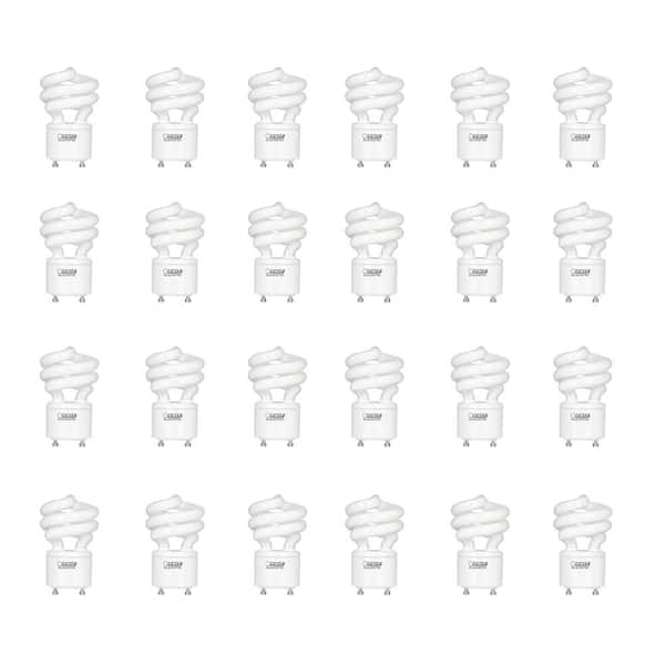60-Watt Equivalent T3 Spiral Non-Dimmable GU24 Base CFL Compact Fluorescent Light Bulb, Soft White 2700K (24-Pack)