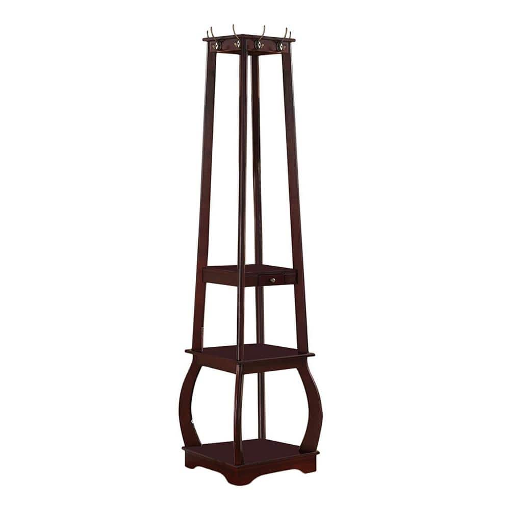 Kings Brand Furniture Cherry Wood Hall Tree with 8Hooks and Shelves SDCR1439 The Home Depot