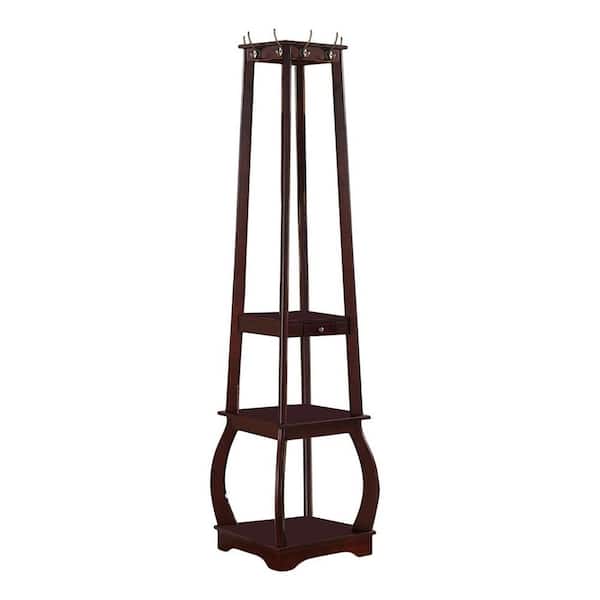Kings Brand Furniture Cherry Wood Hall Tree with 8-Hooks and Shelves