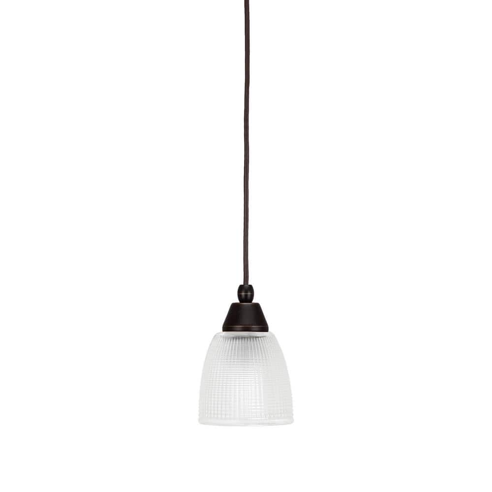 Bryson 5 in. 1-Light Dark Granite Cord Pendant Light with 5 in. Clear Ribbe