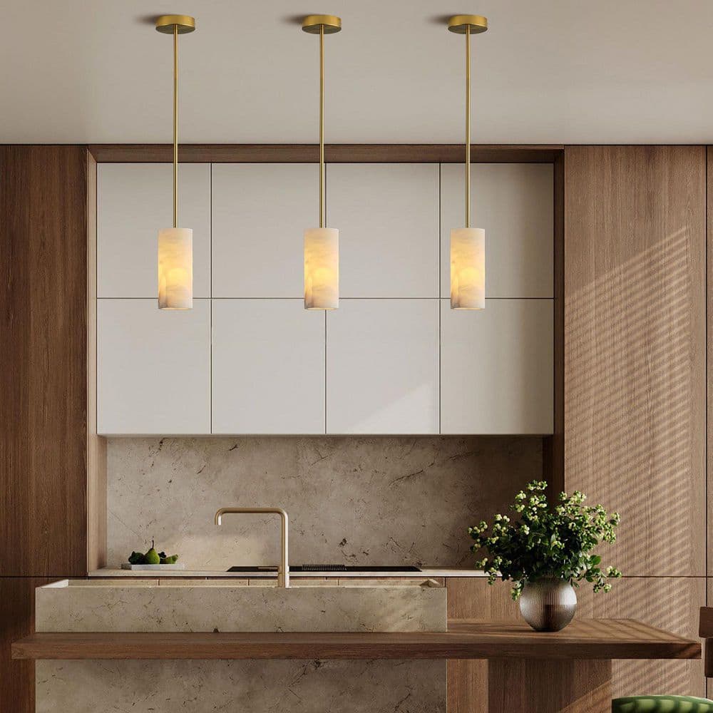 10 in. 1-Light Gold Pendant Light Cylinder Natural Alabaster Pendant Light for Dining Room, Kitchen Island Bulb Included price history on PriceWatchPro
