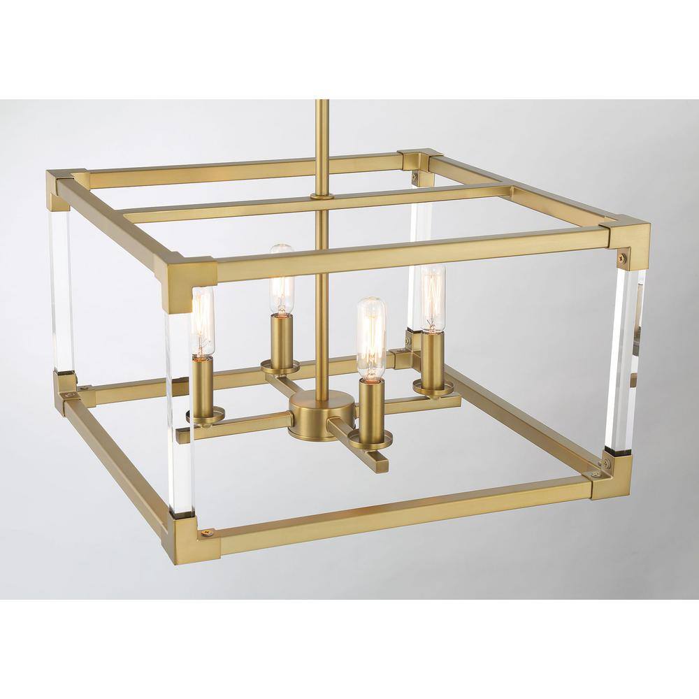 Oro District Soft Brass 4-Light Rectangular Pendant