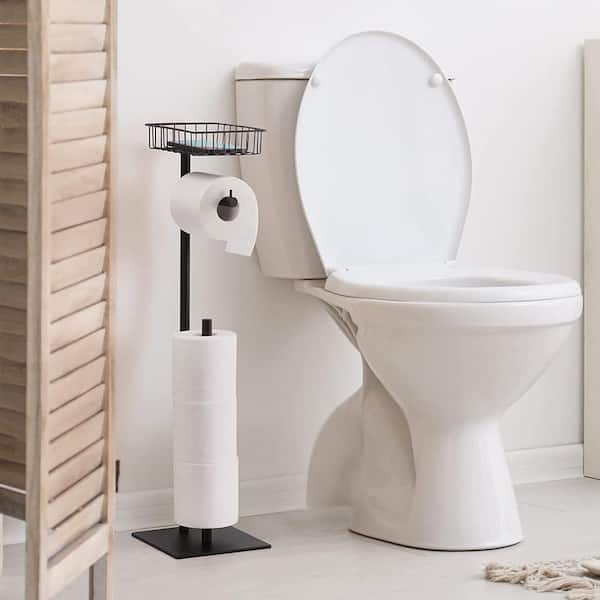 Oumilen Free Standing Toilet Paper Holder with Wood Base, White LT