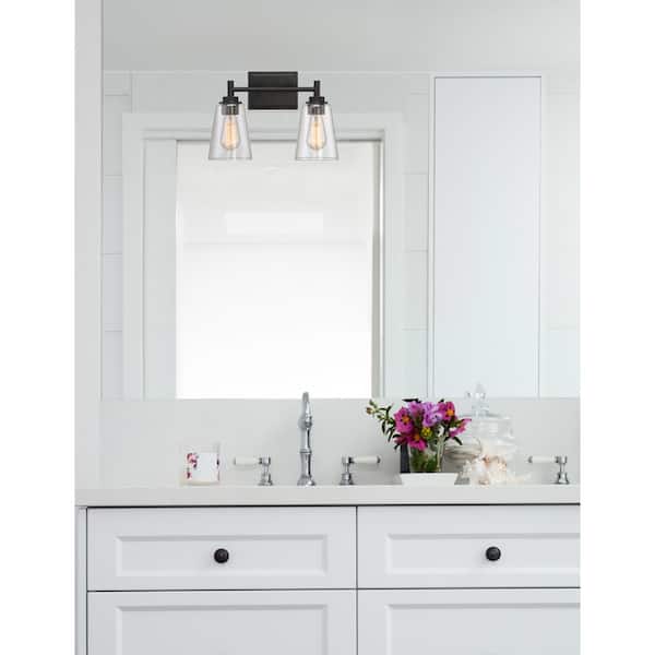 Designers Fountain - Westin 15 in. 2-Light Matte Black Industrial Vanity Light with Clear Glass Shades
