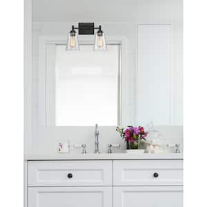 Westin 15 in. 2-Light Matte Black Modern Industrial Vanity with Clear Glass Shades