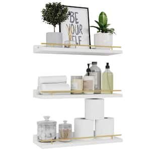 15.7 in. W x 6 in. D Gold Modern Decorative Wall Shelf Set with Metal Guardrail