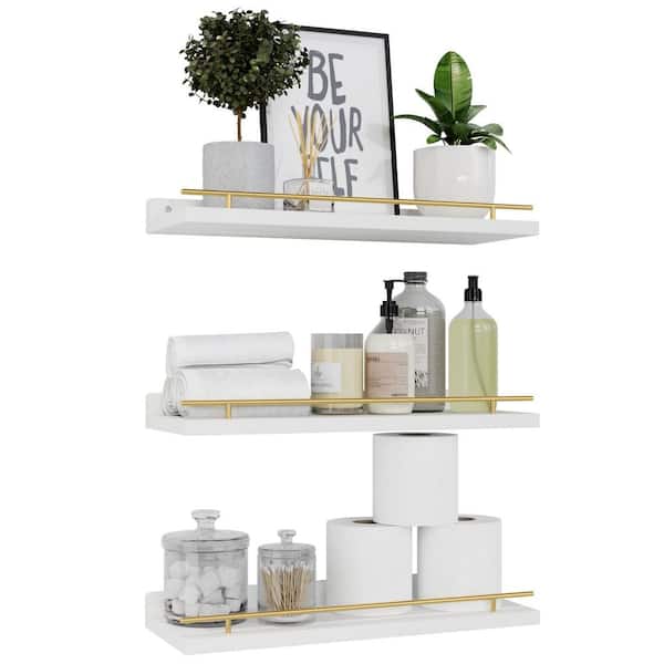Unbranded 15.7 in. W x 6 in. D Gold Modern Decorative Wall Shelf Set with Metal Guardrail