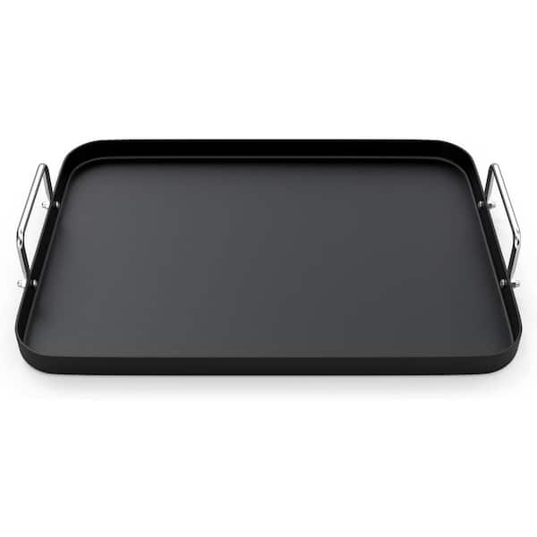 Double Burner Nonstick Stainless Steel Griddle Pan 13 in. Nonstick Surface Grill Pan in Silver for Stovetop